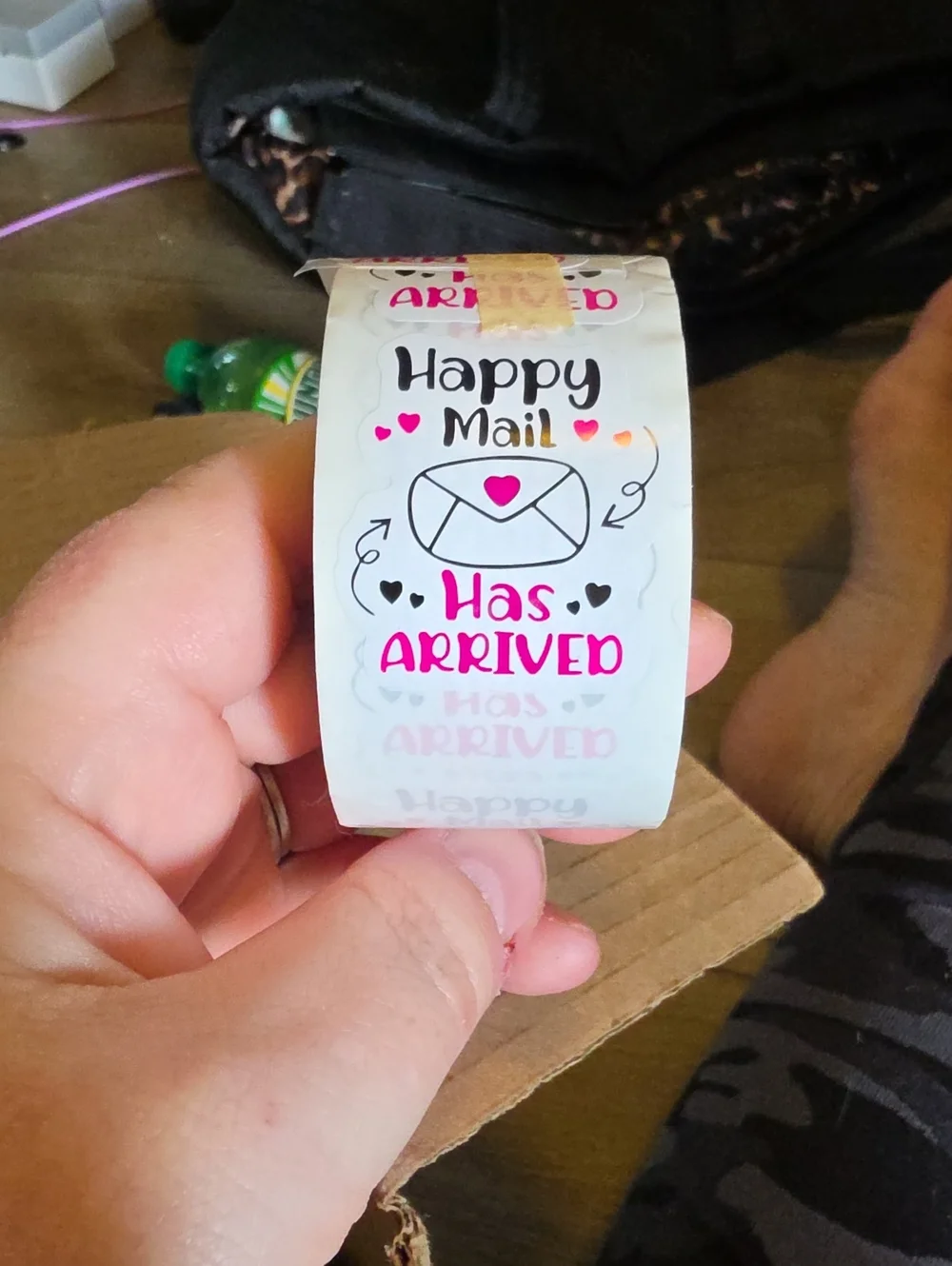 Happy Mail Has Arrived Sticker Roll - Pink & Black Roll Of 30